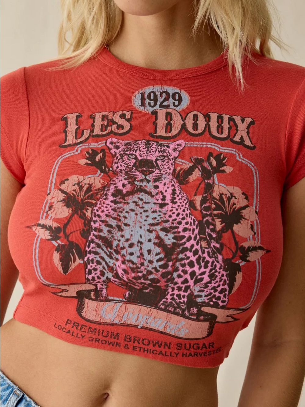 Les Doux Leopard Graphic Baby Tee Size Small